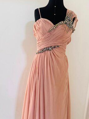 Blush Pink One-Shoulder Beaded Prom / Formal Dress – Size 8
